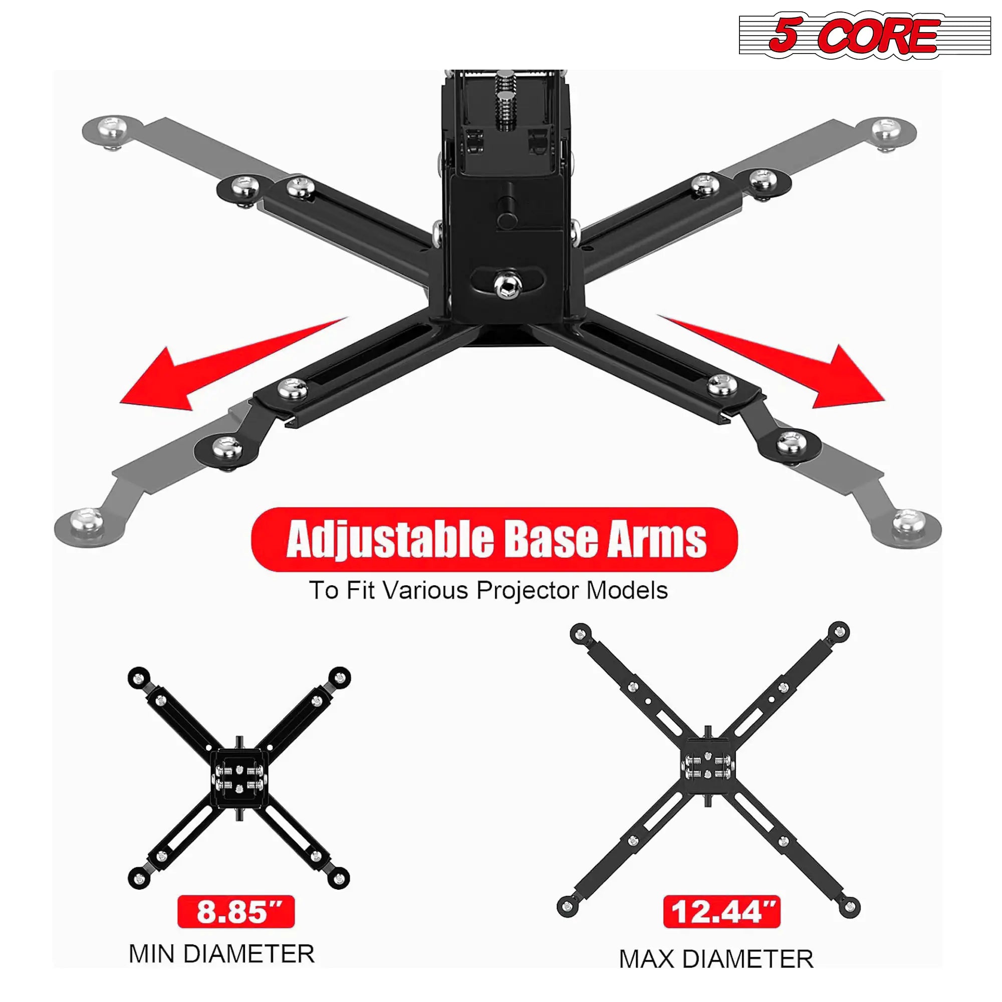 5Core Projector Mount Ceiling Wall Universal Holder Adjustable Low Profile Capacity 40lb